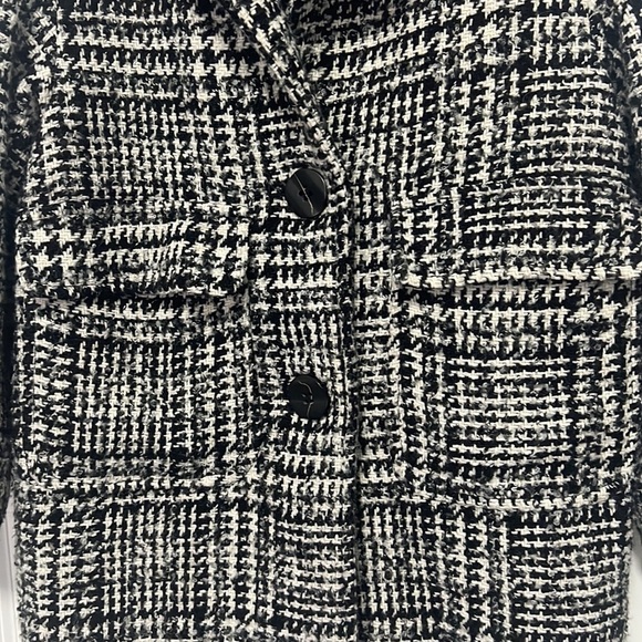 Zara Kids Two Tone Black White Plaid Tweed Coat with Pockets size 9  cm 134 - Picture 5 of 6
